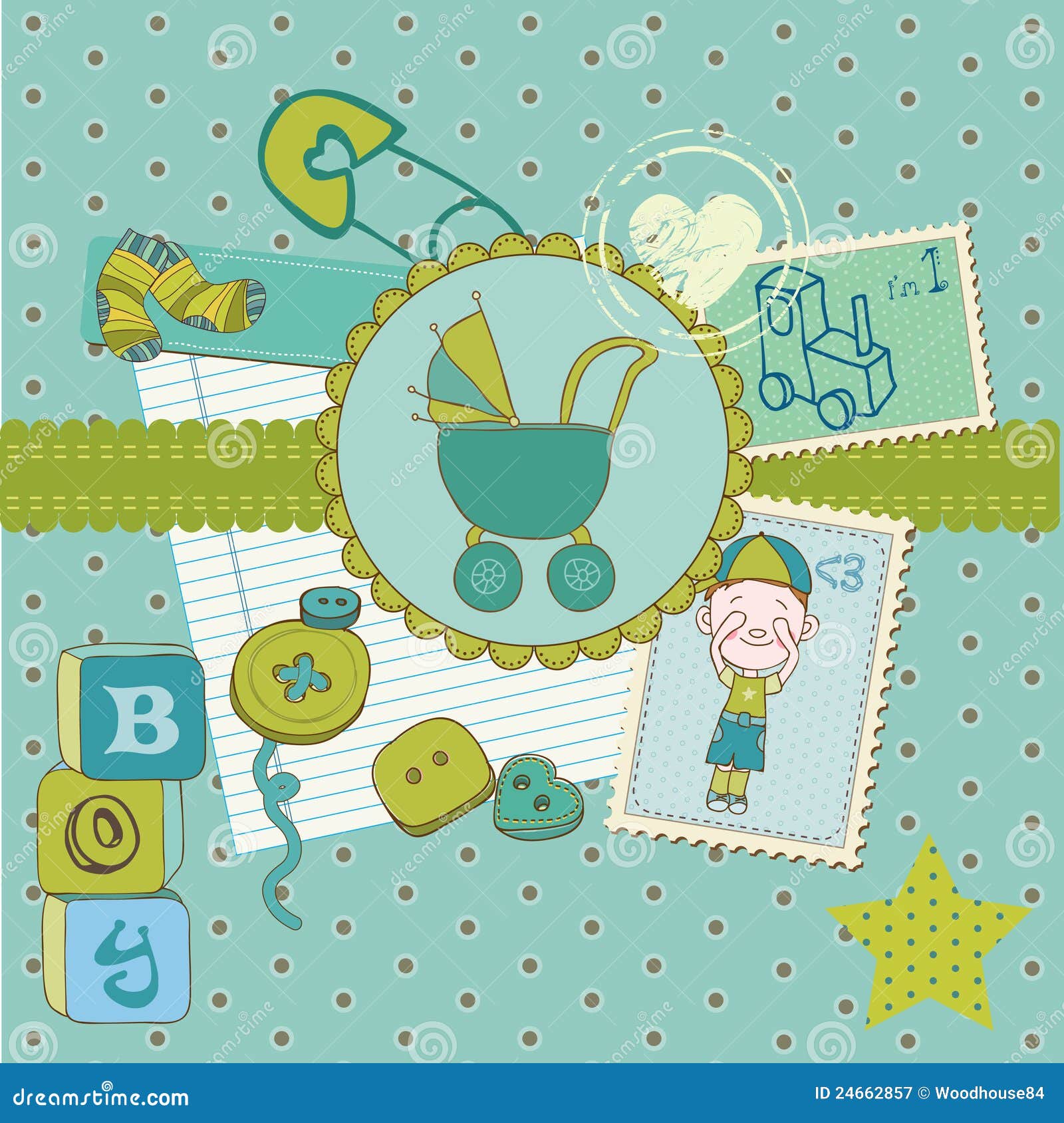 Baby stickers. Kids, children design elements for scrapbook