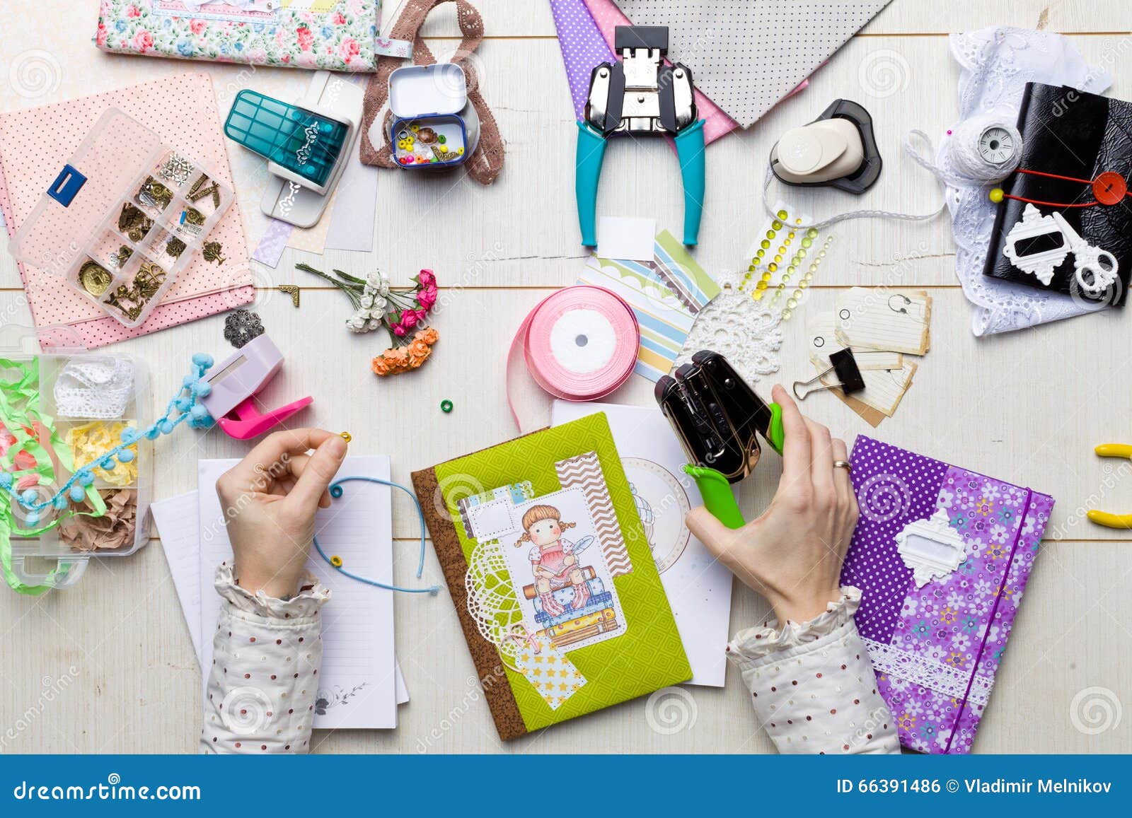 Scrapbook Background Albums And Tools With Decoration Stock Photo