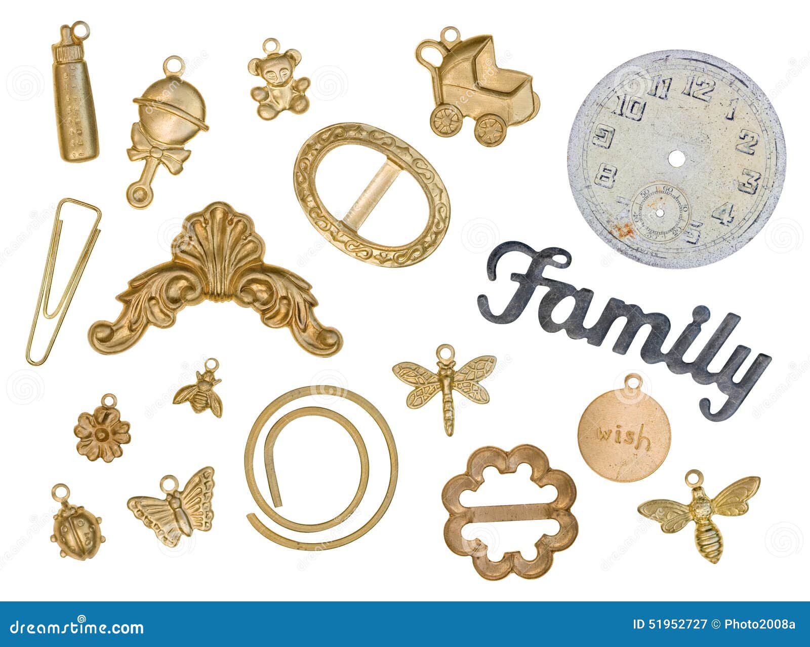 Scrapbook Gold Charms stock image. Image of multiple 51952727