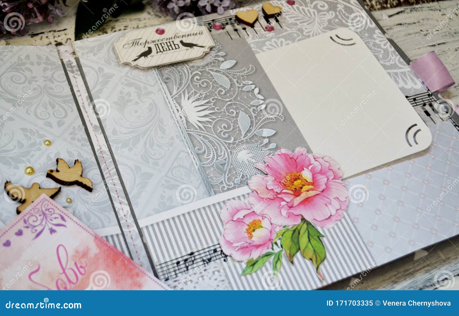 Scrapbooking Handmade Photo Album Diy Top View On Table With Elements For Scrapbooking Cut Paper Die Cuts Paper Flowers Stock Image Image Of Media Decor