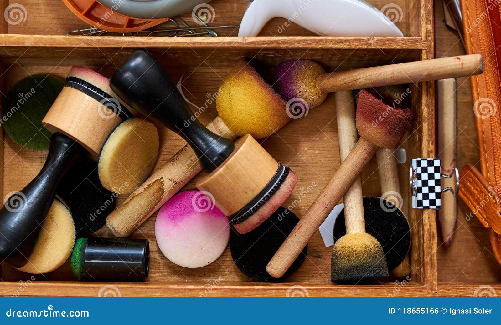 Scrapbooking wood tool box stock photo. Image of retro 118655166