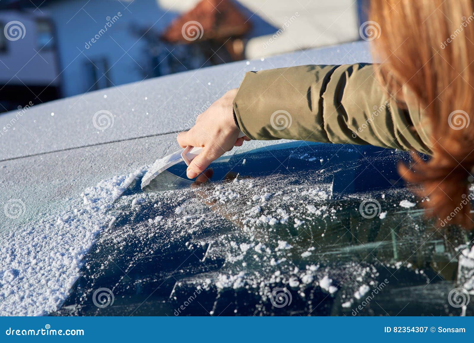 Scraping Ice Off the Windshield Stock Image Image of motor, dwelling