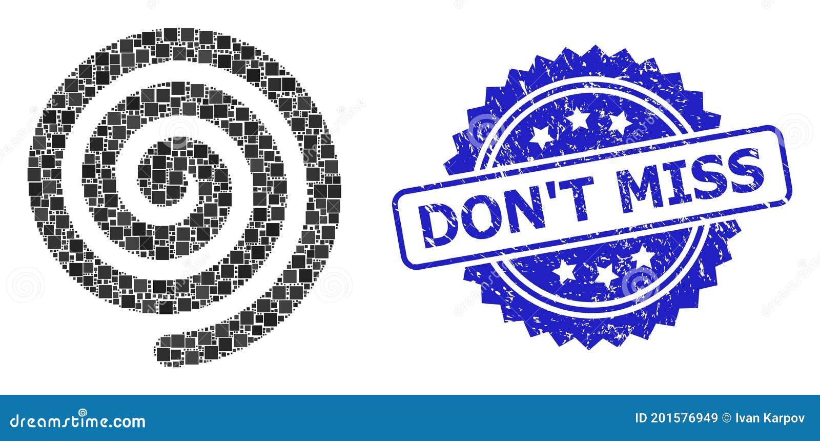 scratched don`t miss seal and square dot hypnosis spiral collage