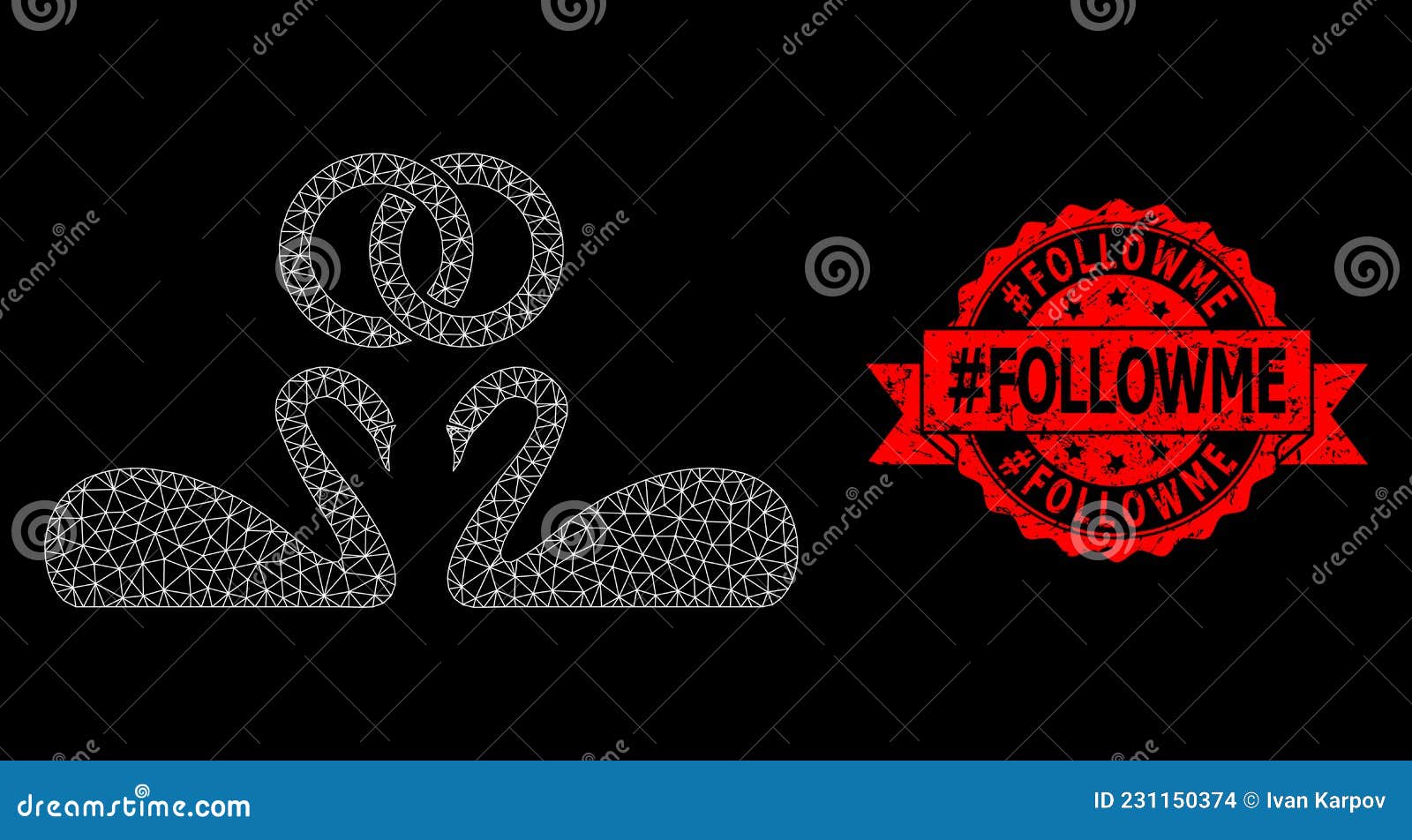 scratched hashtag followme stamp and web network wedding swans
