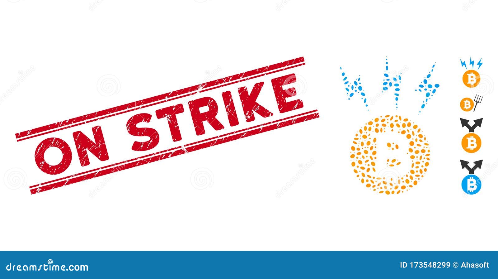scratched on strike line seal and collage bitcoin lightnings icon