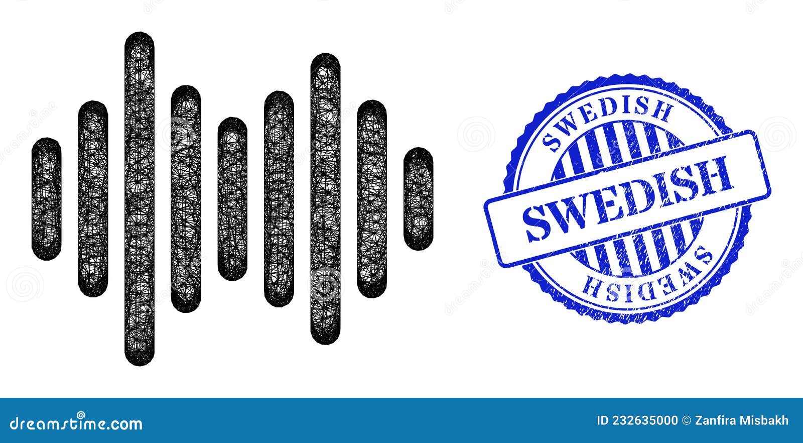 scratched swedish stamp seal and hatched sound signal web mesh