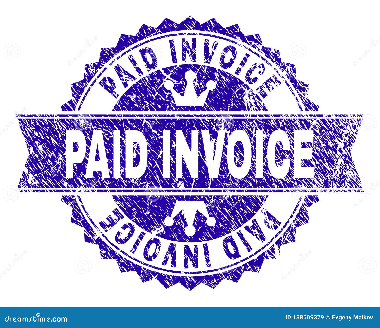 Scratched Textured PAID INVOICE Stamp Seal with Ribbon Stock Vector
