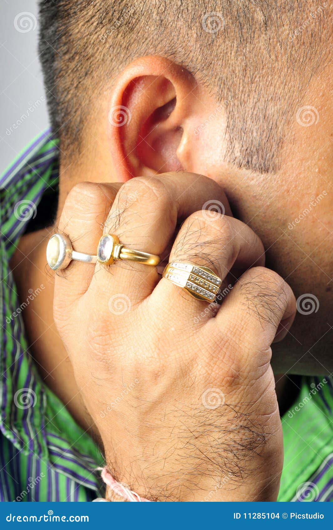 Scratching ear stock photo. Image of clothing, male, hair 11285104