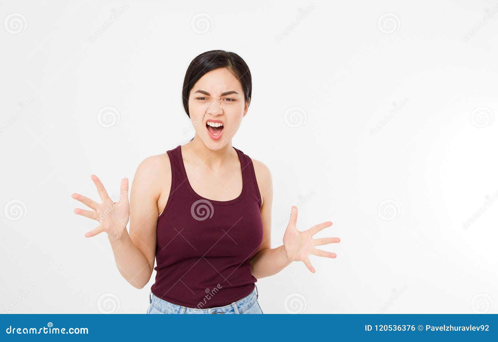 Screaming Asian Japanese Woman with Open Eyes and Open Mouth Isolated ...
