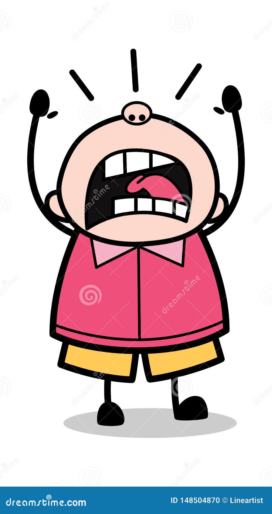 Screaming and Crying- Teenager Cartoon Fat Boy Vector Illustration