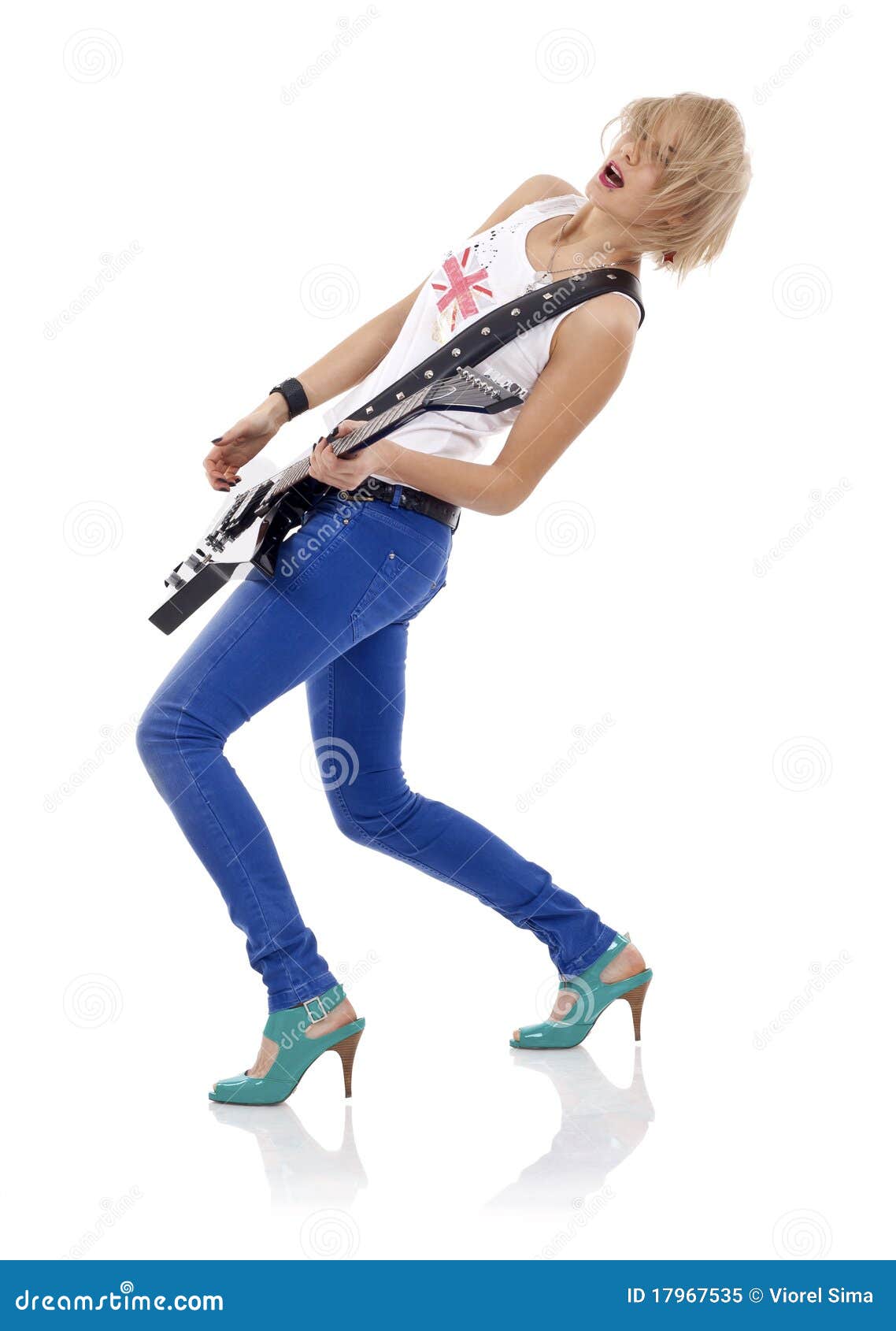 Screaming Girl with Electric Guitar Stock Image Image of energetic
