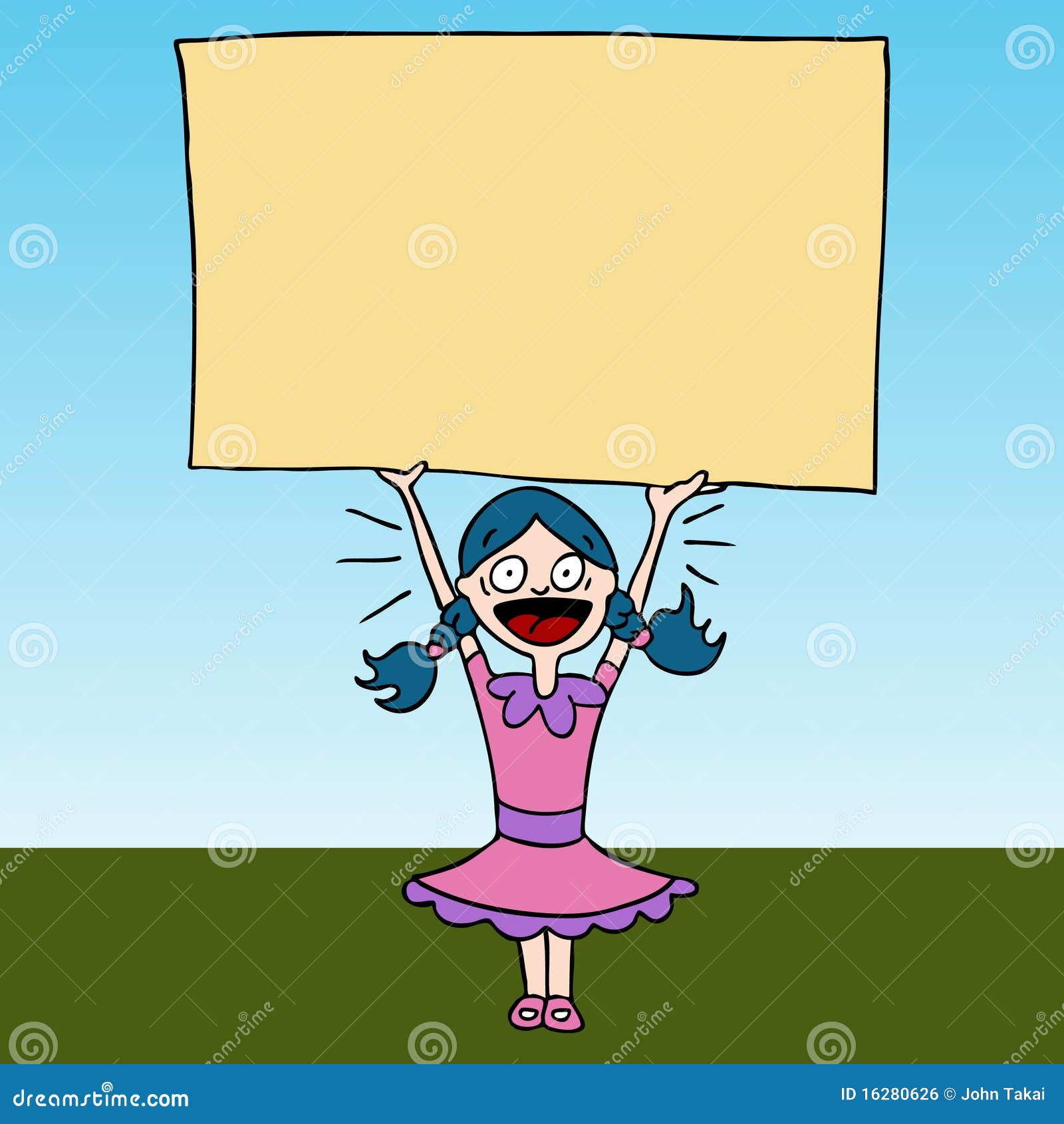 Screaming Girl Holding Sign Stock Vector Illustration of holding