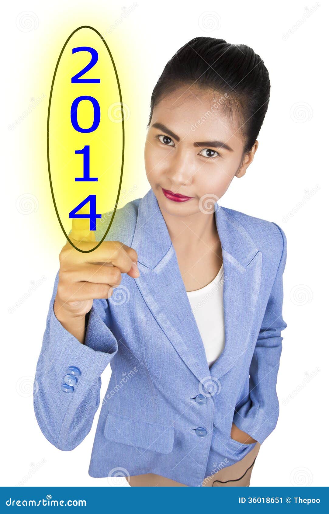 Screen Button with 2014 Number on Hand. Stock Image - Image of button ...