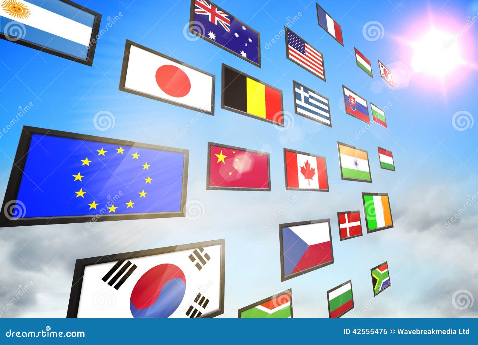 Screen Collage Showing International Flags Stock Illustration