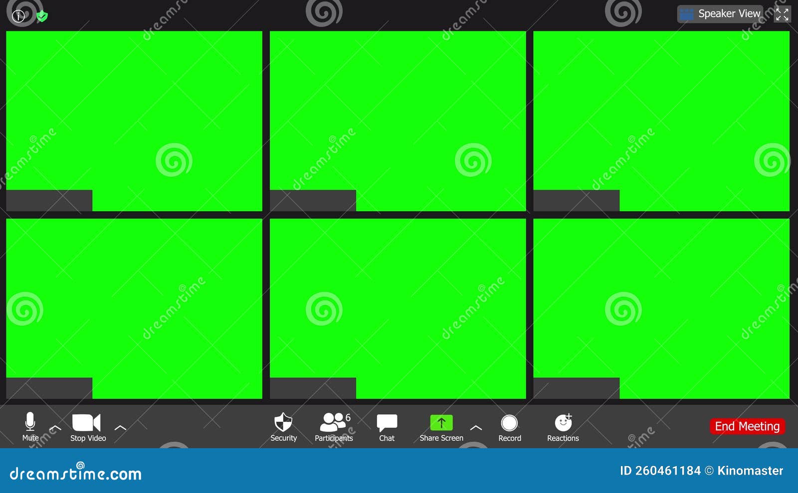 Screen Display of a Video Meeting Application Layout. Six Monitor Video