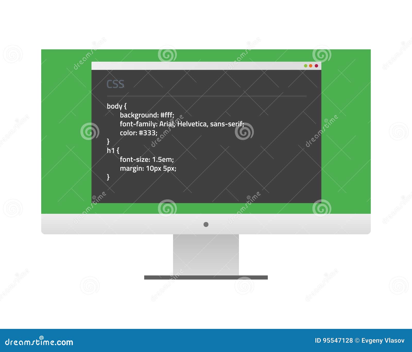 Screen Monitor with a Window and CSS Code. Flat Material Design Stock ...