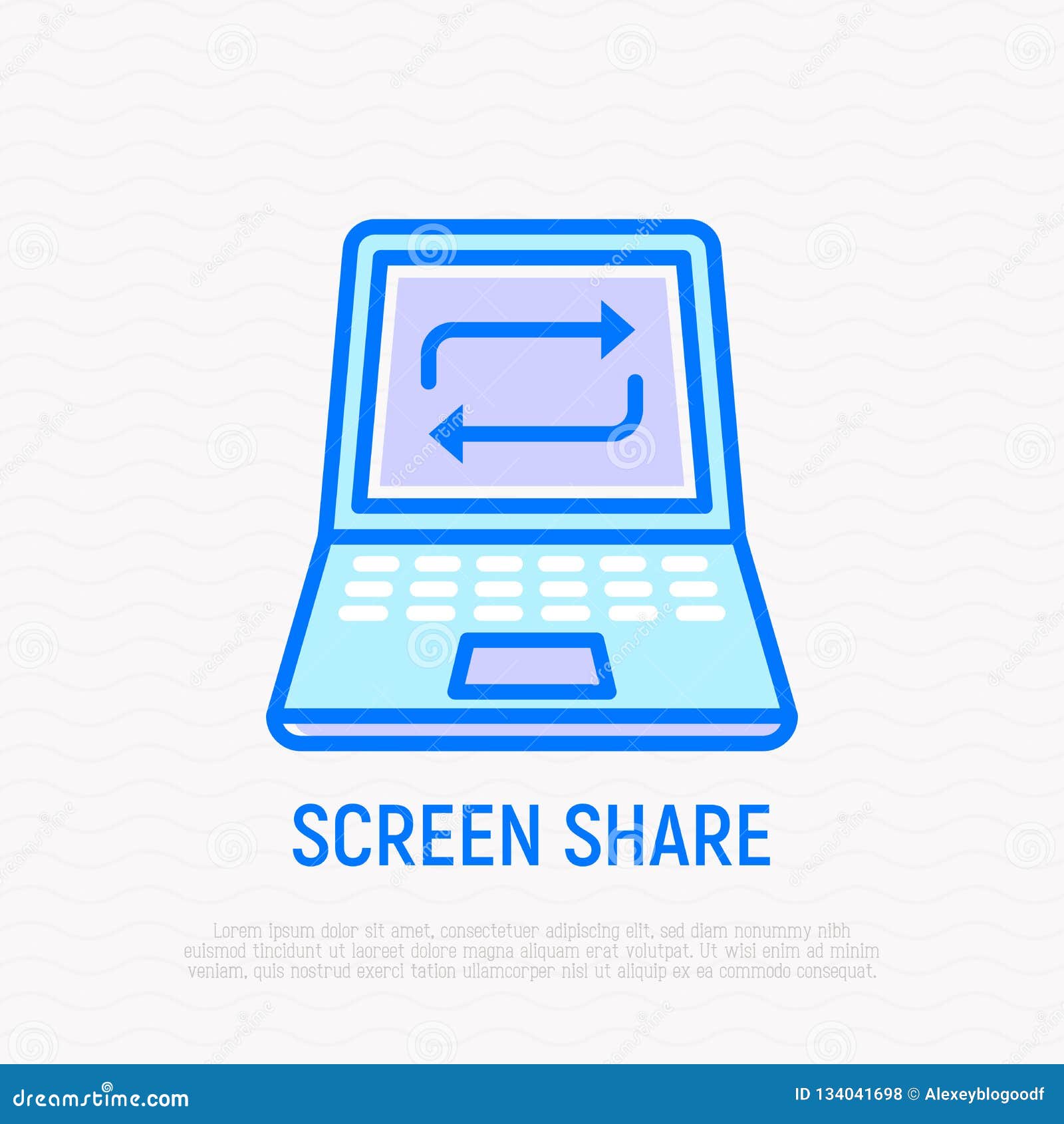 Screen Share Line Icon Opened Laptop with Arrows Stock Vector