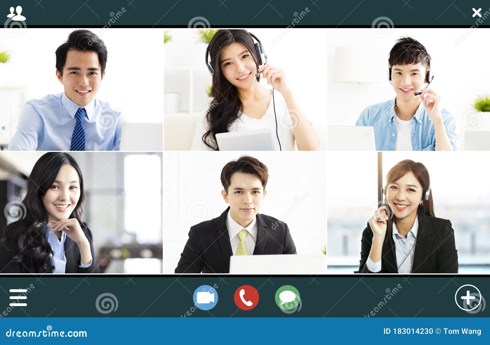 screenshot of  smiling business group online brainstorm on video conference