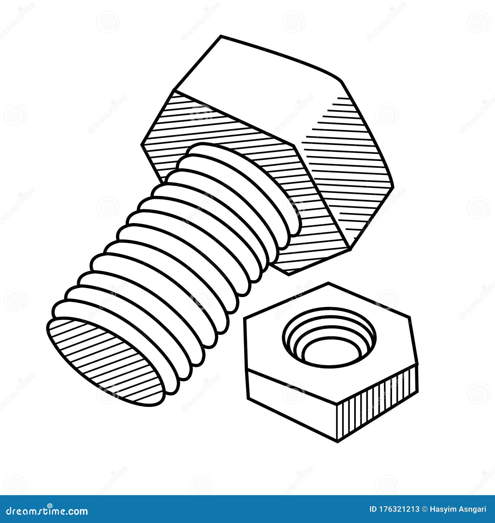 Cartoon Sketch Nut And Bolt Drawing for Adult