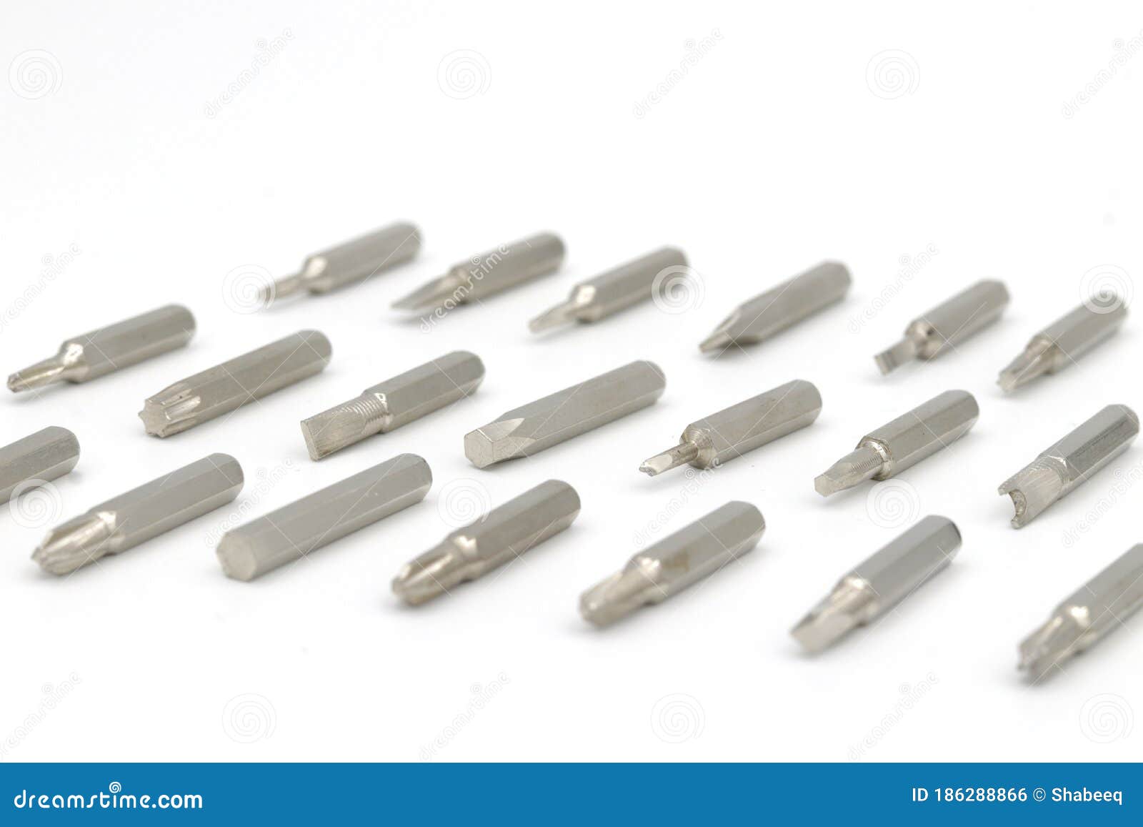 screw driver bit verities on white background