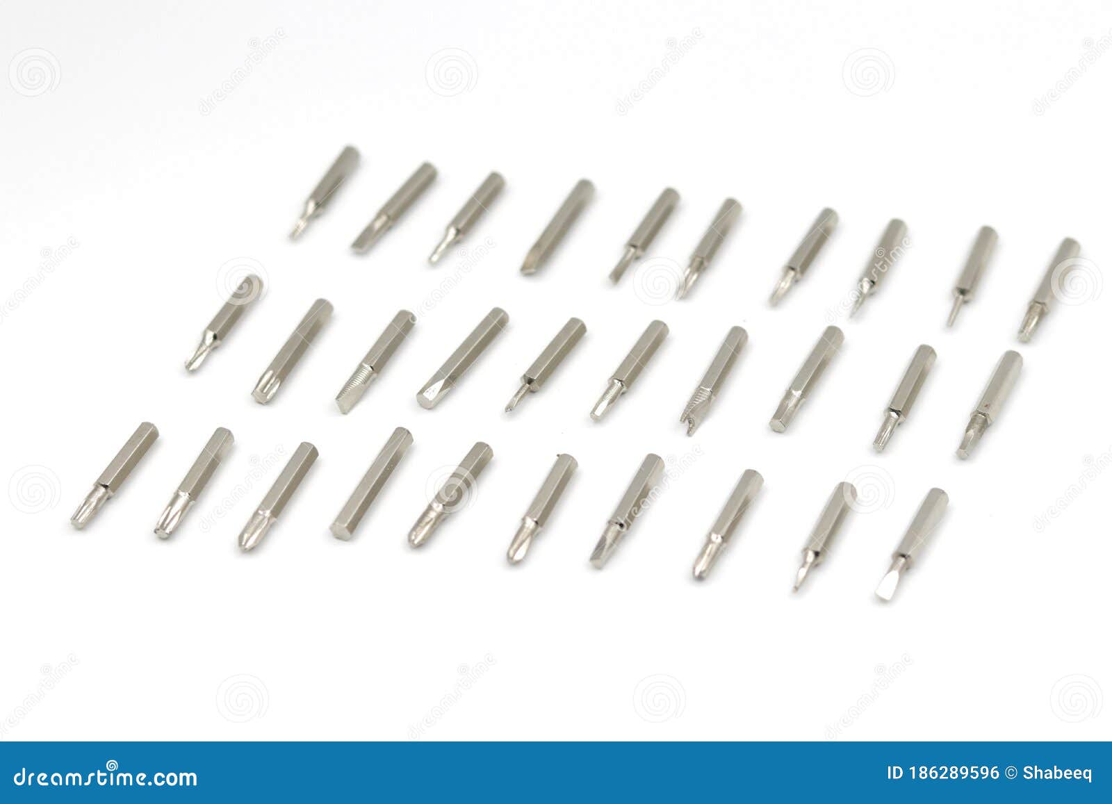 screw driver bit verities on white background