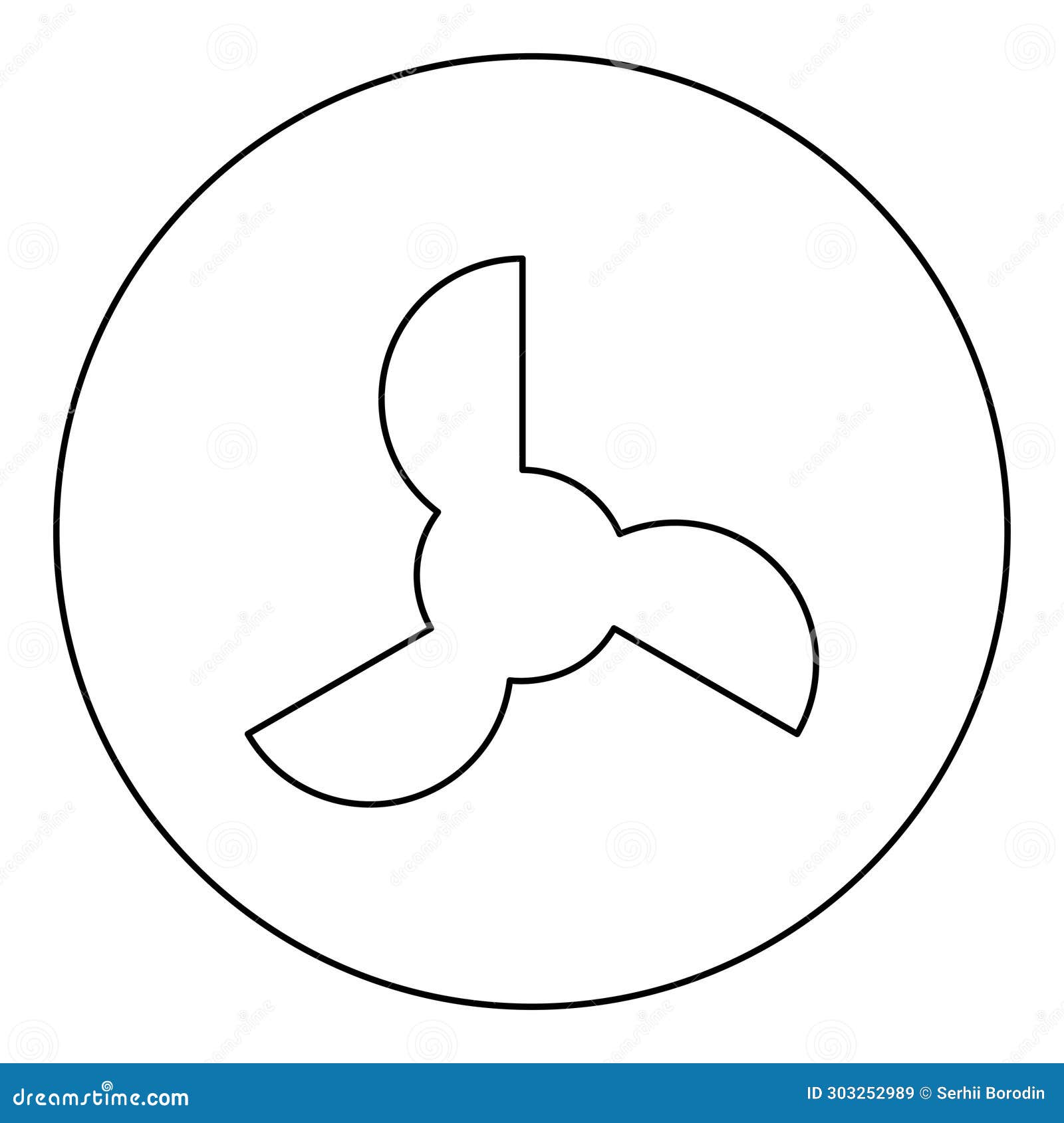 screw of ship propeller fan turbine three-bladed icon in circle round black color   image outline contour line