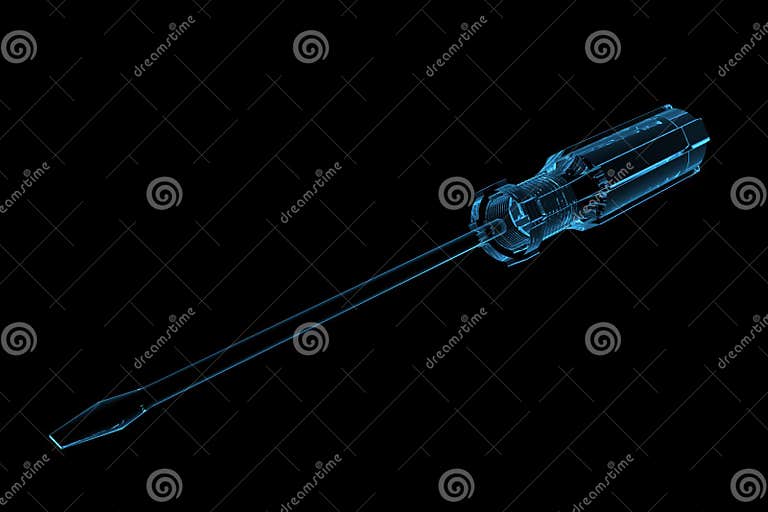 Screwdriver 3D xray blue stock illustration. Illustration of reflective