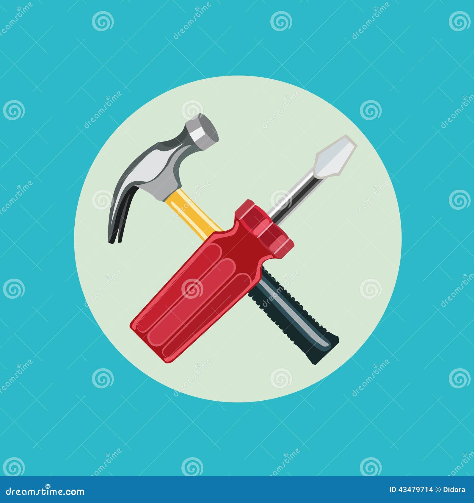 Screwdriver and Hammer Flat Design Stock Vector Illustration of