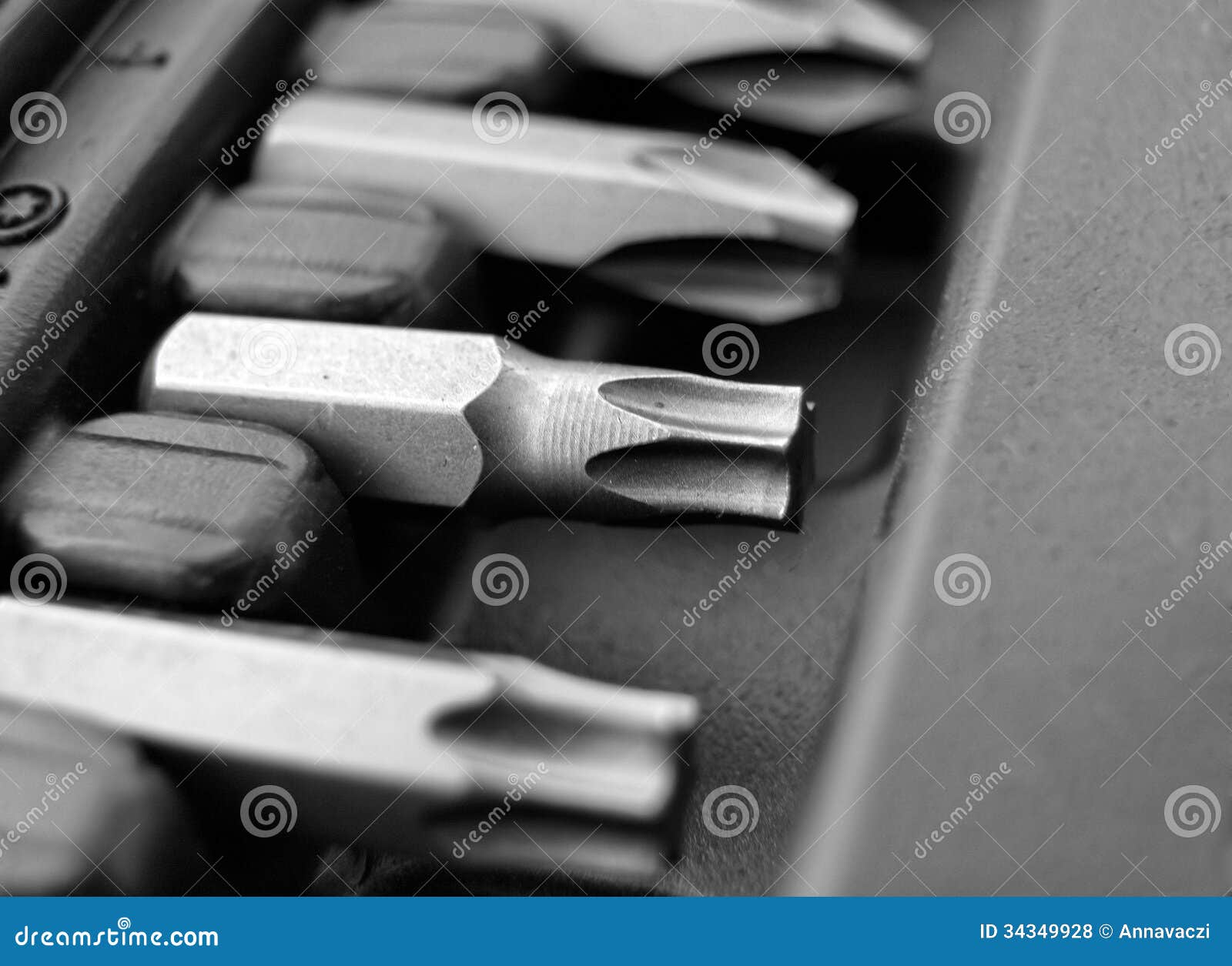 Screwdriver heads in a kit stock photo. Image of steel 34349928