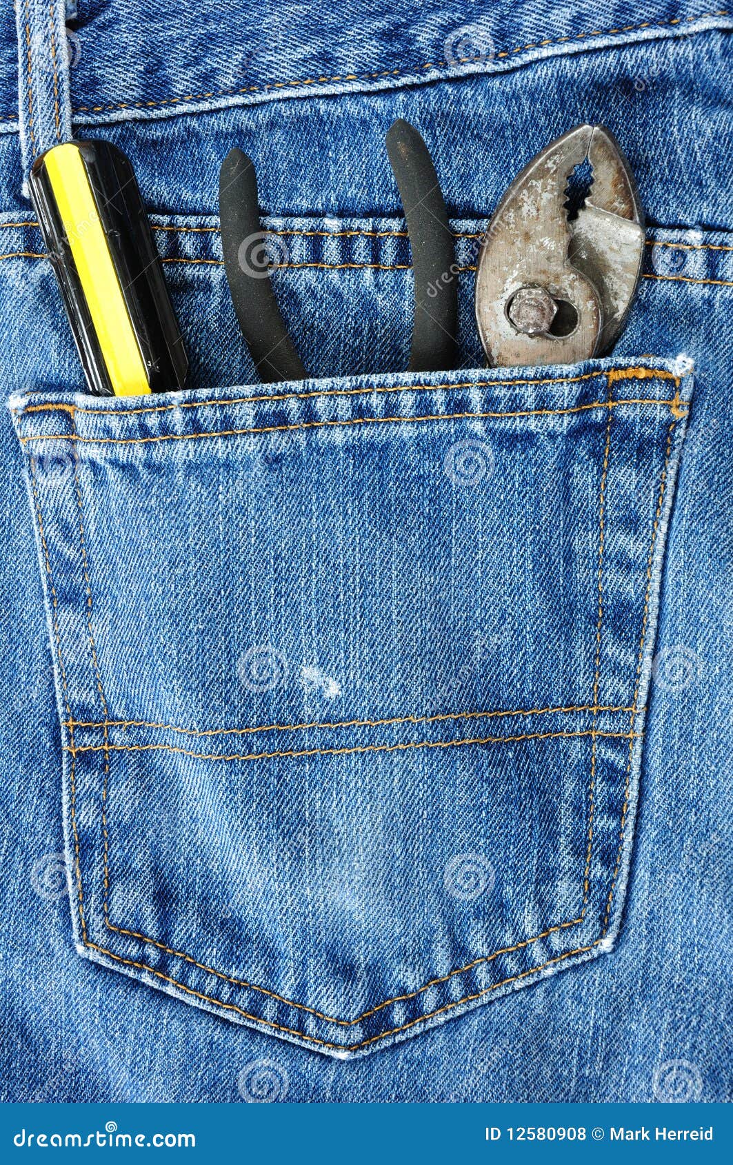 Screwdriver and Pliers in Blue Jean Pocket Stock Photo Image of jeans