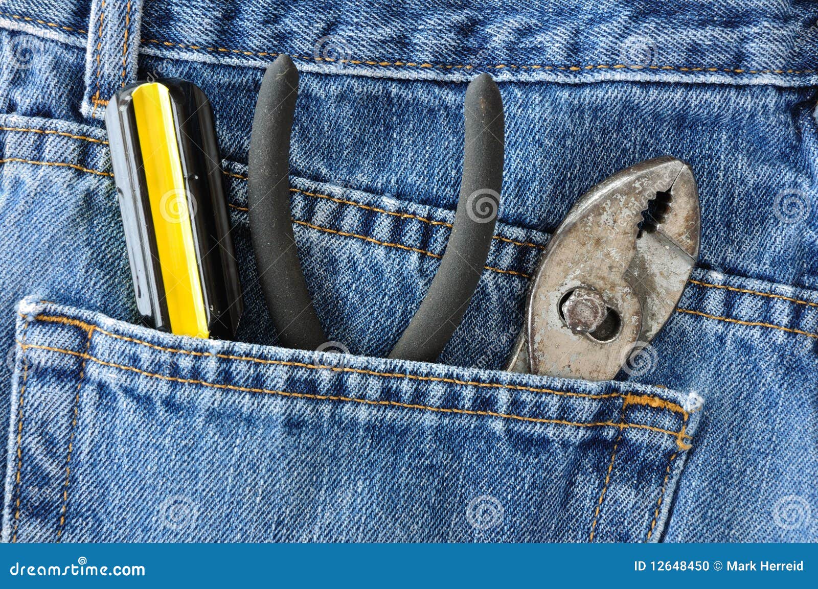 Screwdriver and Pliers in Blue Jeans Pocket Stock Photo Image of