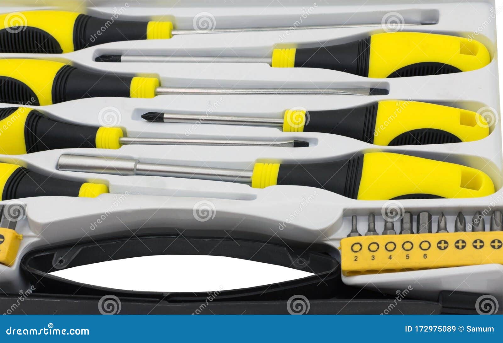 Screwdriver set in a box stock image. Image of toolbox 172975089