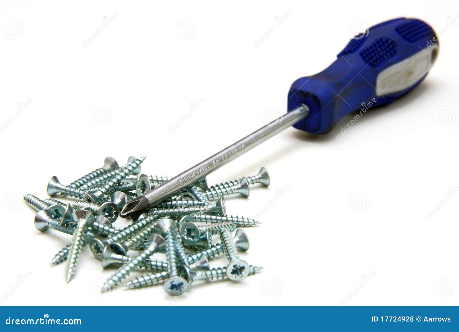Screwdriver and Small Metal Screws Stock Photo Image of nail, shiny