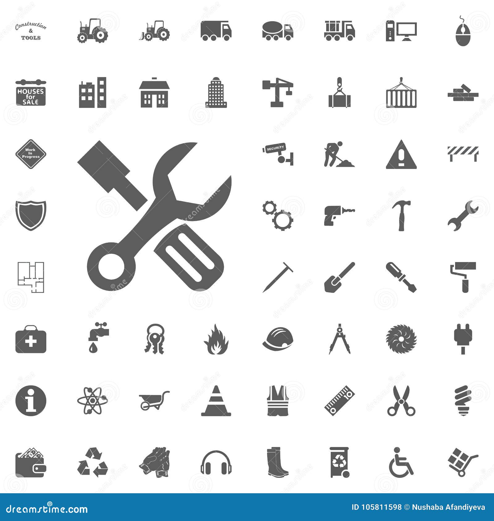 Screwdriver and Wrench Icon. Construction and Tools Vector Icons Set