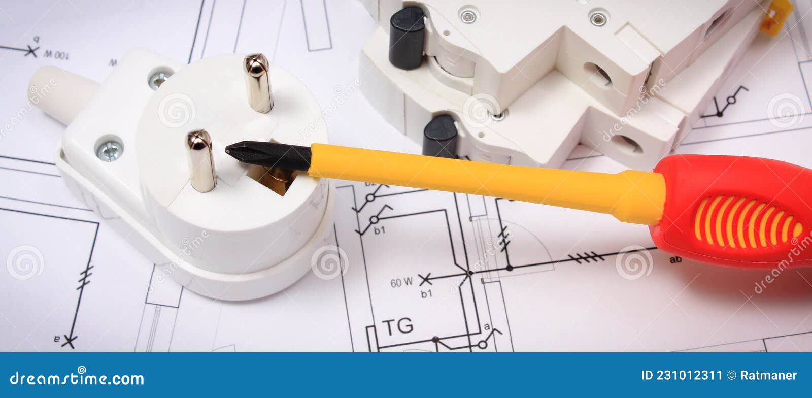 Screwdrivers with Electric Fuse on Plan of House. Construction Diagrams