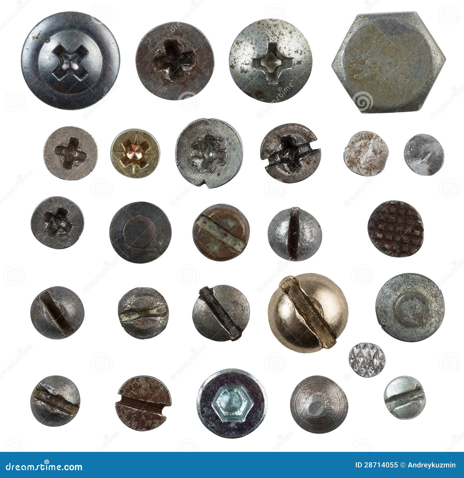 Screws, Nails, Bolts Heads Isolated on White Stock Image Image of