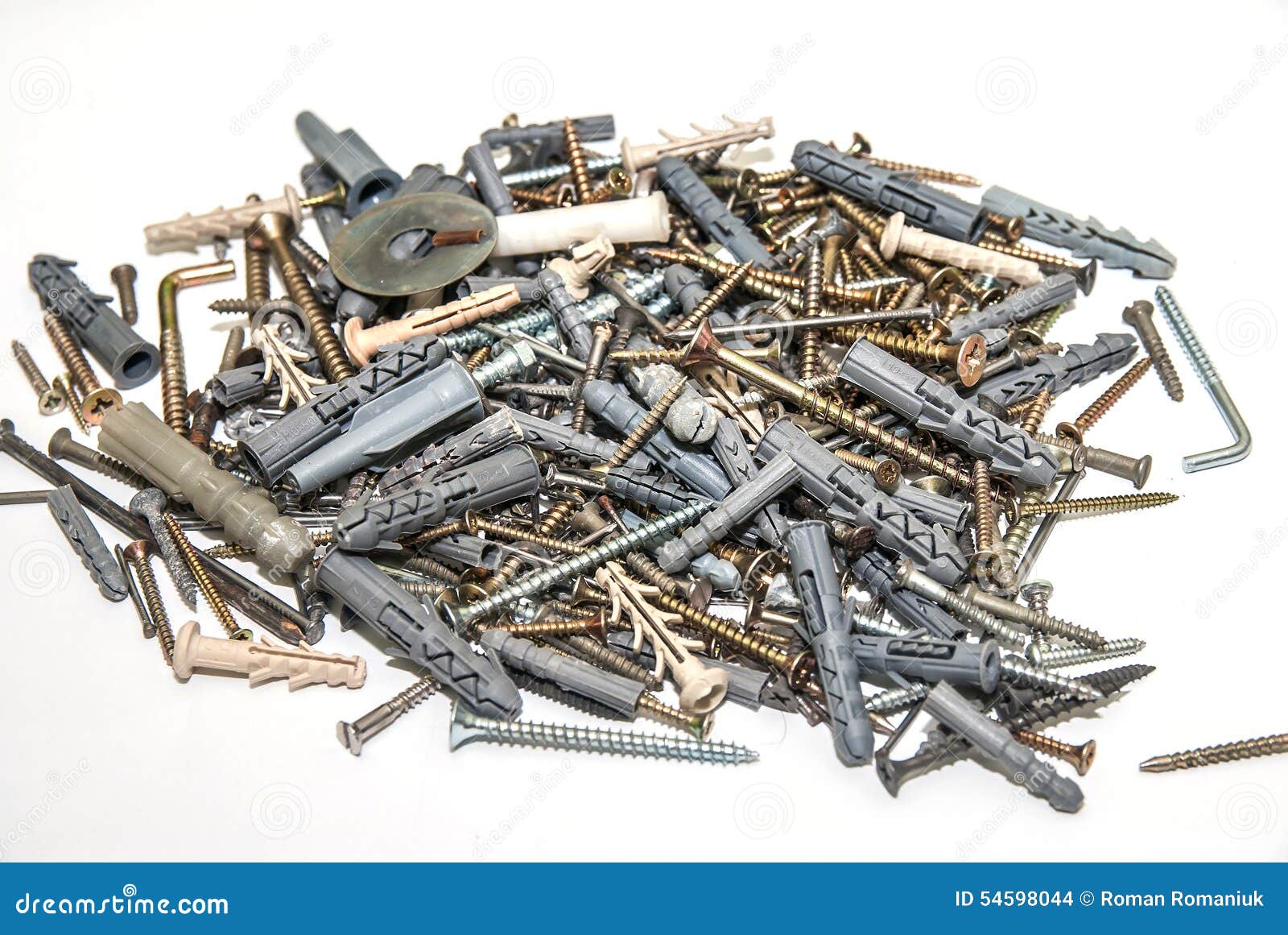 Screws with Plastic Dowels Isolated Stock Photo Image of random