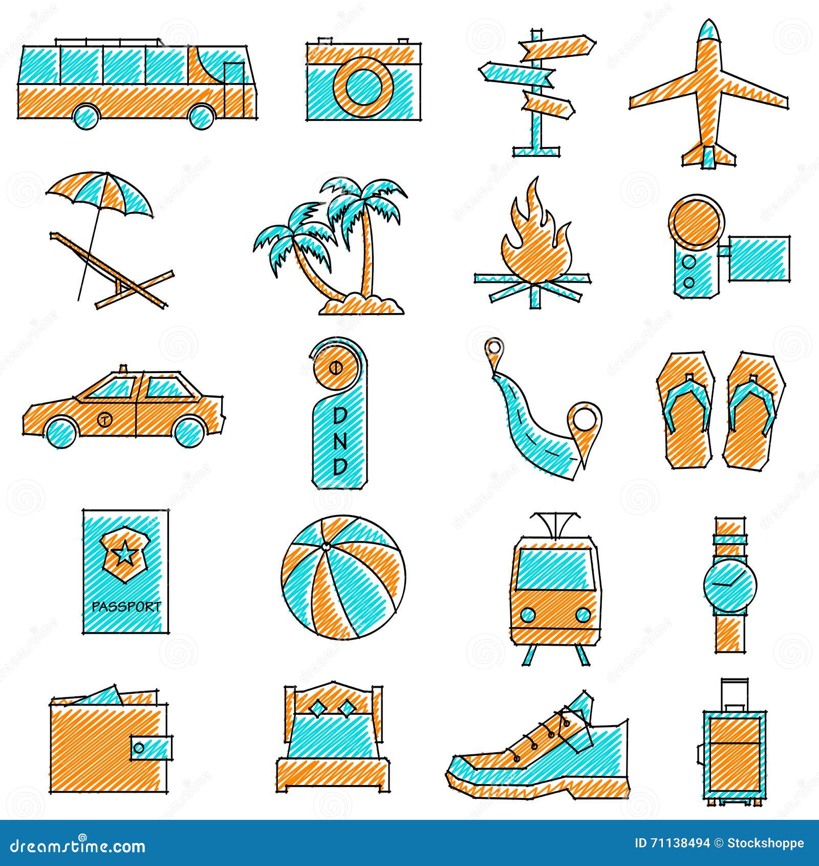 scribbled travel icon set