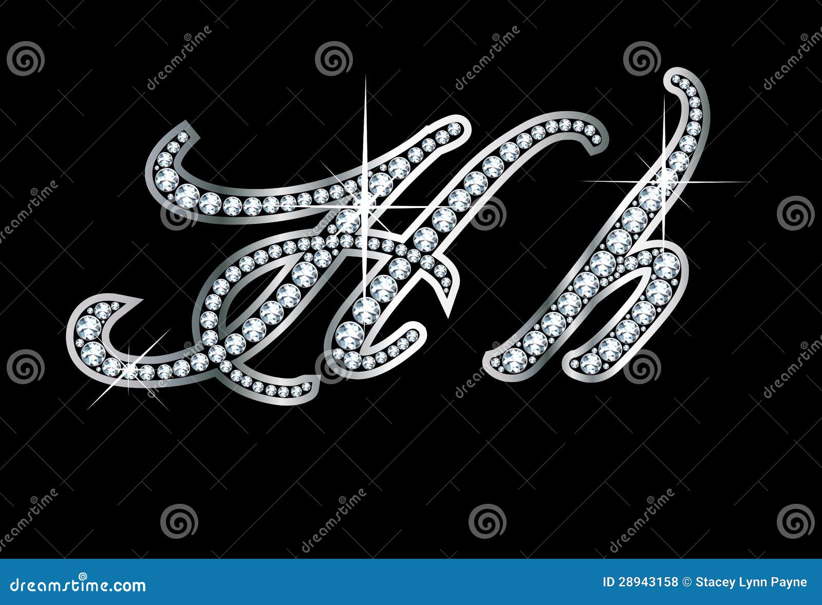 Script Diamond Bling Hh Letters Stock Vector - Illustration of typeface,  initial: 28943158