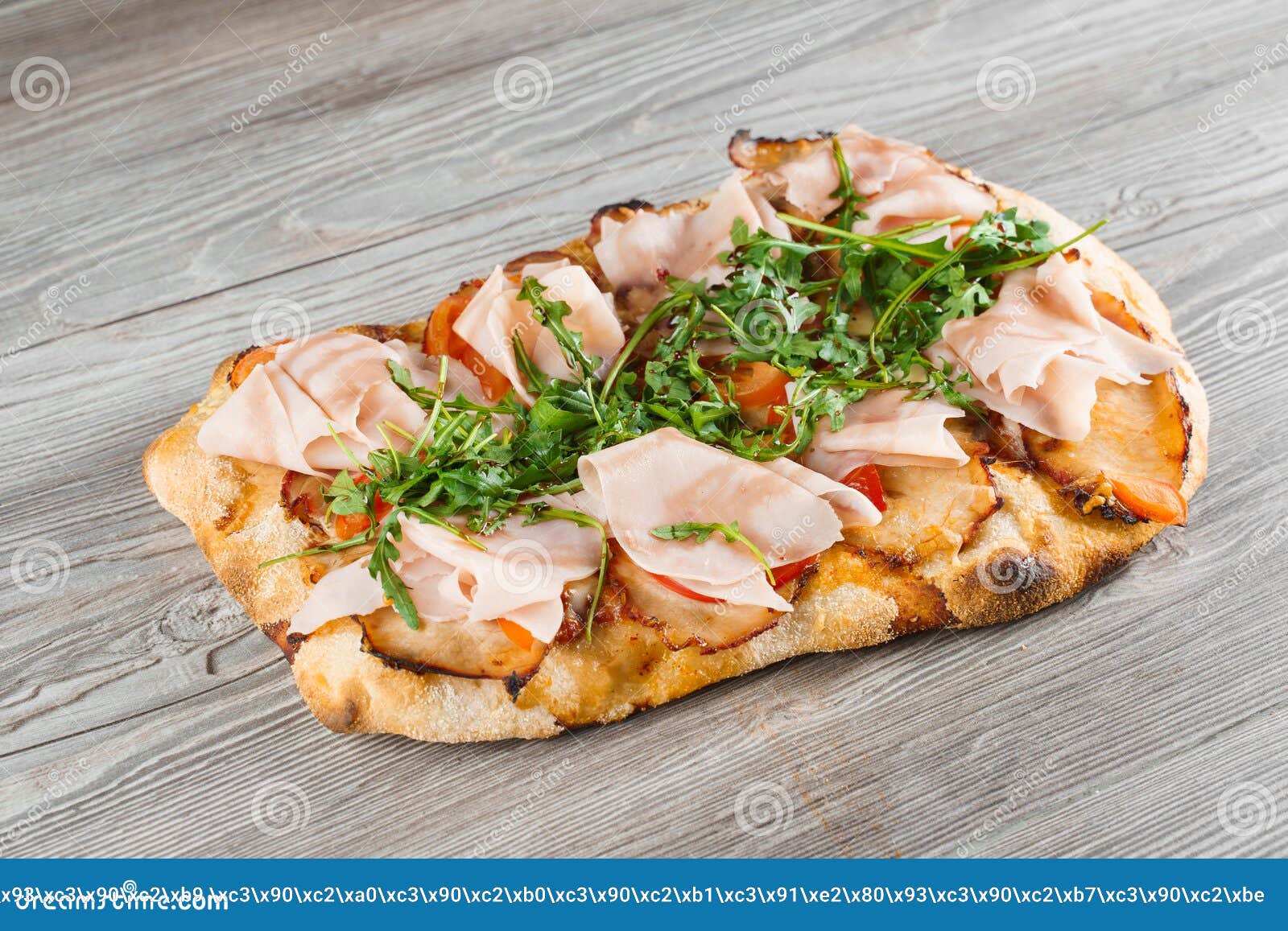 Scrocchiarella Gourmet Italian Cuisine. Pinsa Romana. Food Delivery. Pinsa  with Meat, Arugula, Cheese. Stock Image - Image of fresh, closeup: 216515293