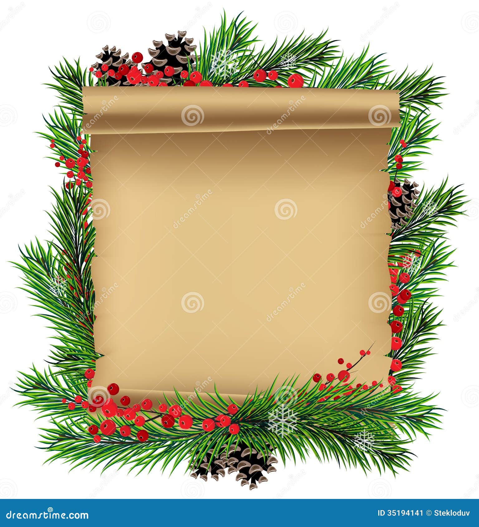 Scroll Paper With Spruce Branches Stock Image - Image 