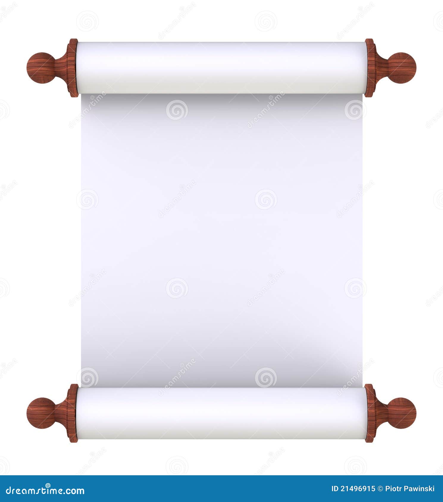 Scroll Paper With Wooden Handles Over White Stock ...