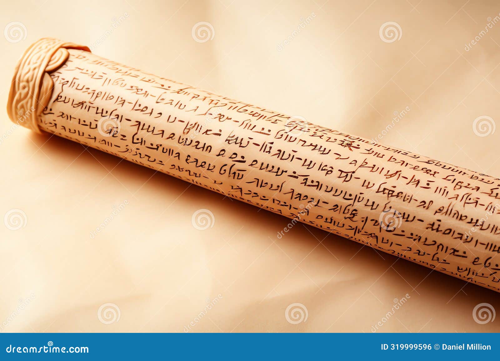 scroll or papyrus with ancient greek text or mathematical equations  photo