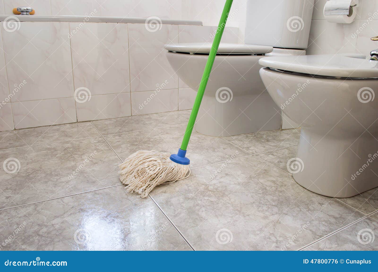 Scrubbing Bathroom with a Mop Gray Stock Photo Image of indoors