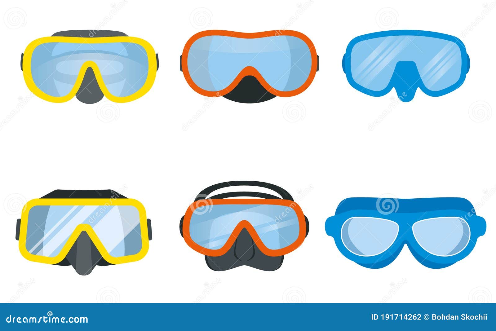 Scuba Diving Mask Vector Set. Underwater Equipment for Divers. Stock