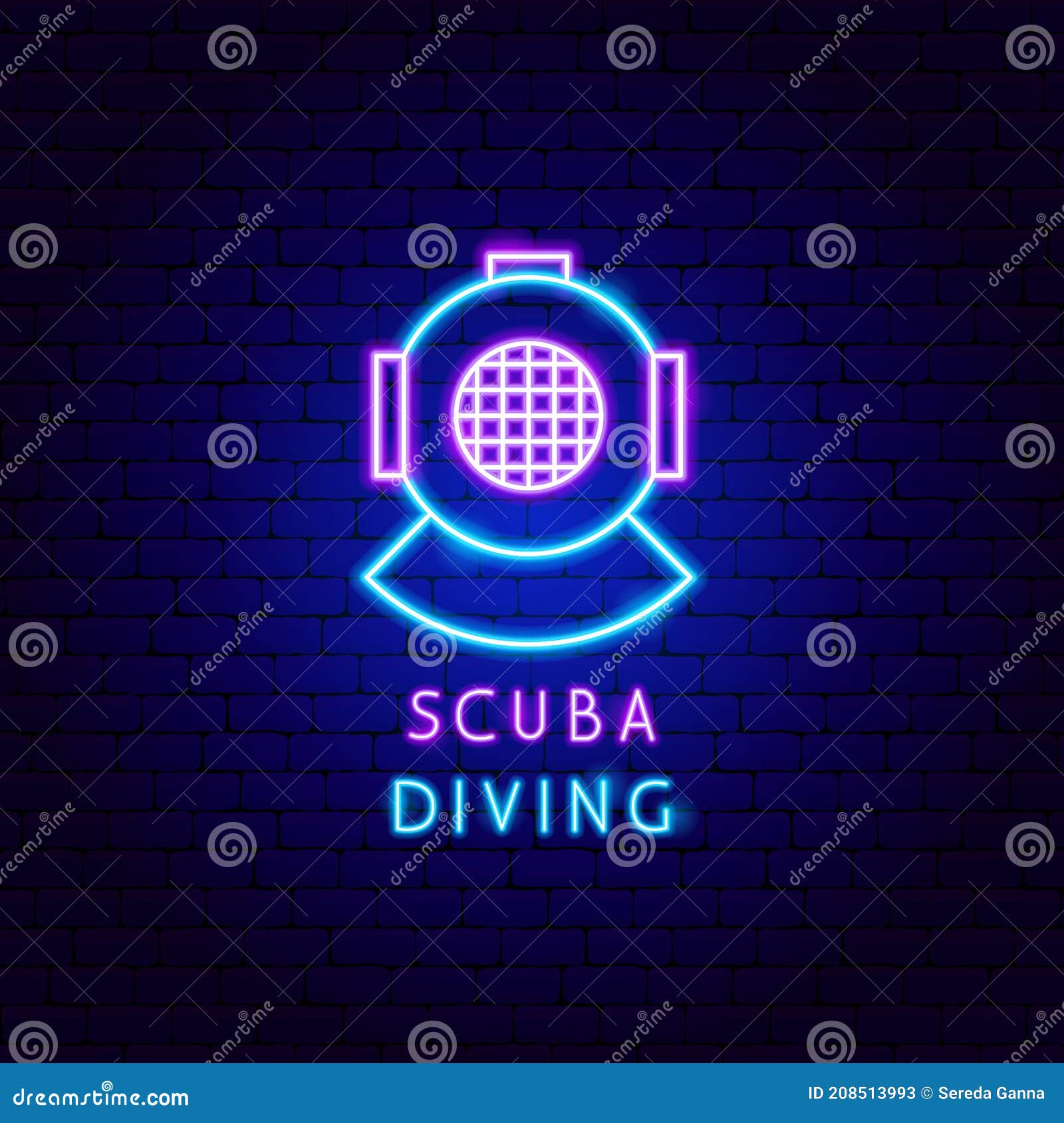 Scuba Diving Neon Label stock vector. Illustration of wetsuit 208513993