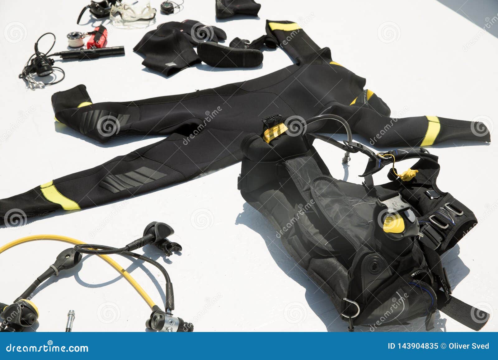 Scuba Gear Drying on Boat Deck Stock Image Image of swim, leisure 143904835