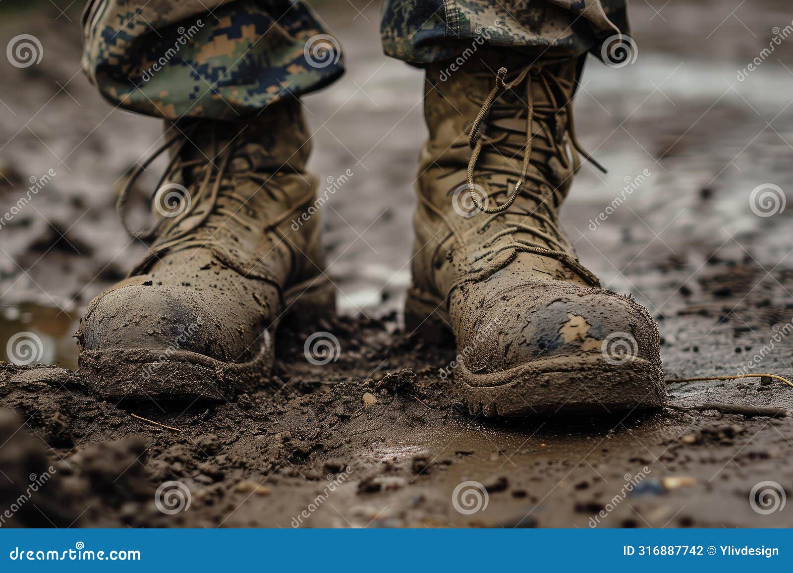 scuffed army boots dirty. generate ai