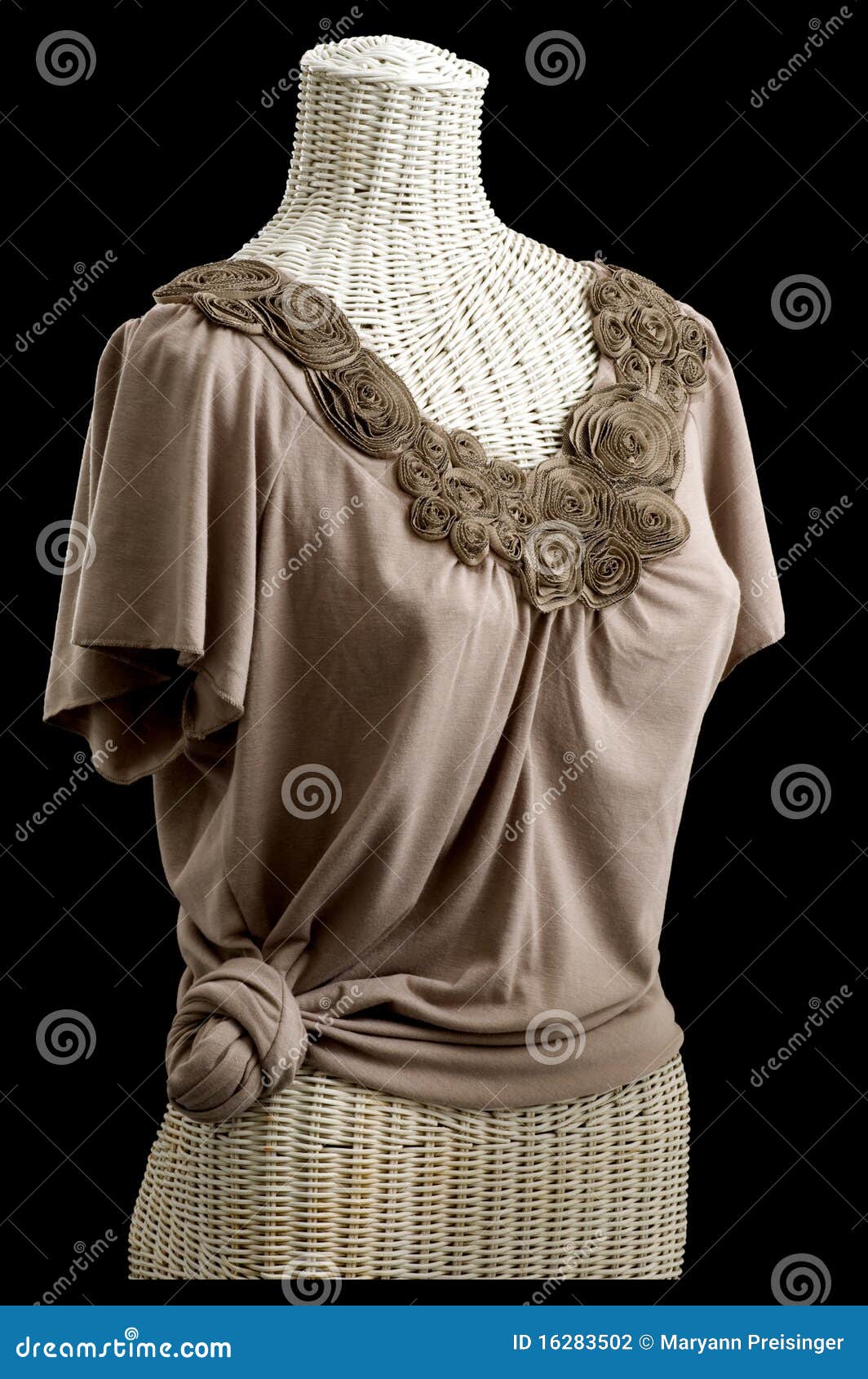 sculpted flower neckline blouse knotted waist