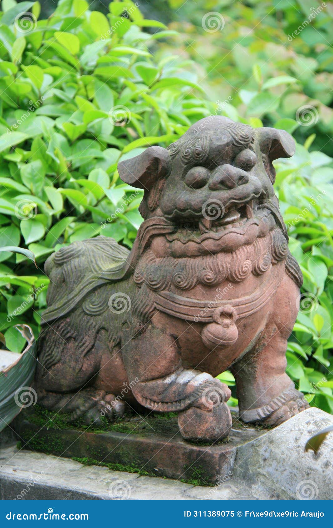 sculpted guardian lion at the baoguo monastery at emei shan in sichuan (china)